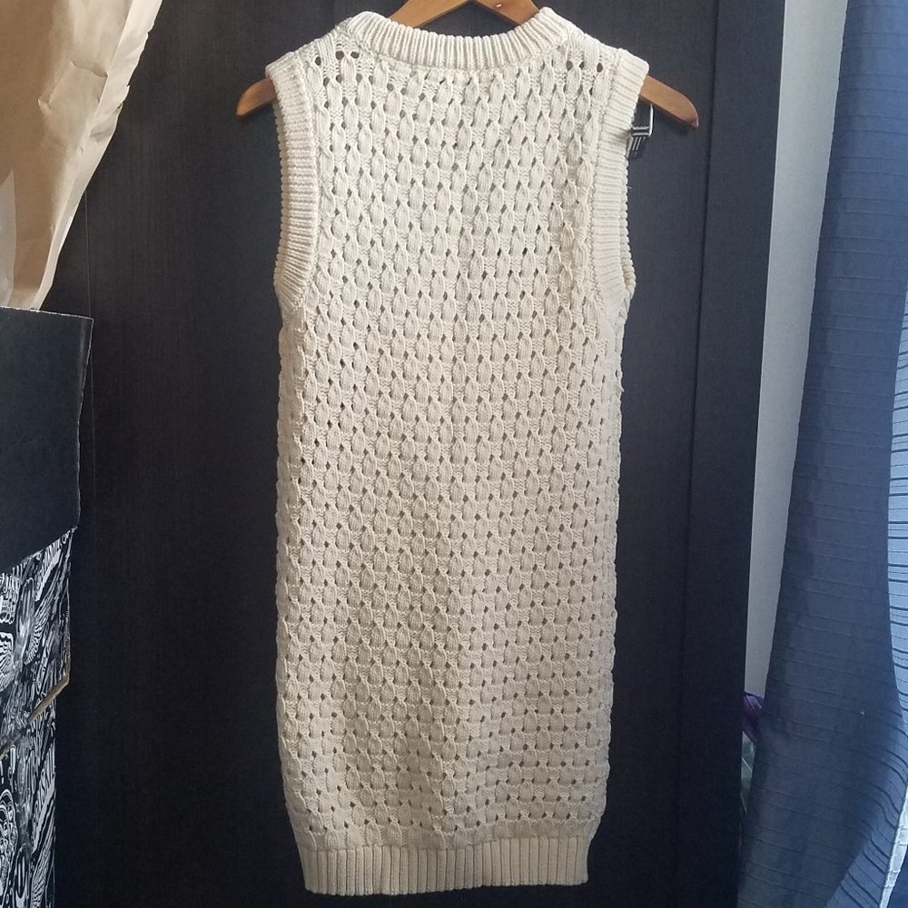 NWT ECRU BEIGE CREAM OPENWORK KNIT MINI DRESS. - Picture 6 of 8